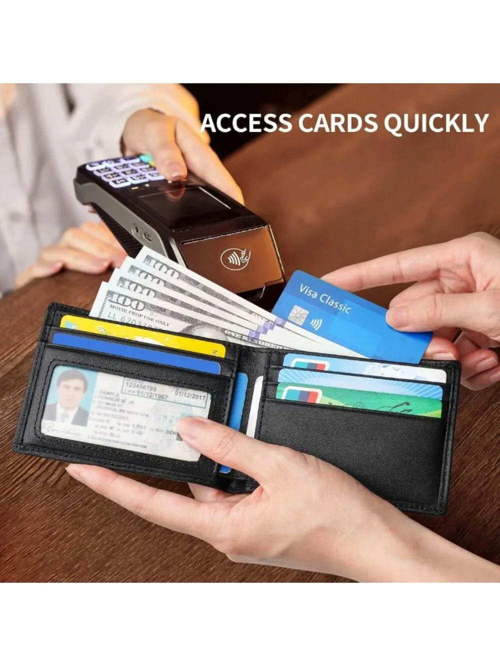 Slim Genuine Leather Wallet for Men, RFID Blocking Bifold, Front Pocket, ID